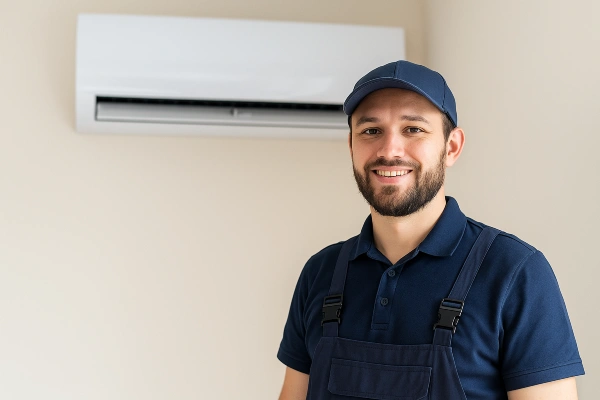 an hvac technician smiling at the camera from Dallas Air Conditioning in Plano, TX - Plano TX