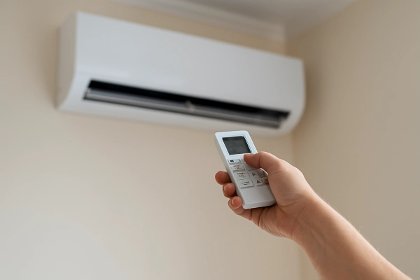 the hand of a person using an AC control remote to adjust the temperature from Dallas Air Conditioning in Plano, TX - Plano TX