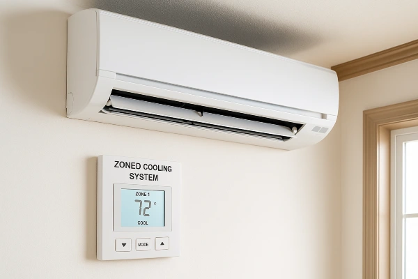 a mini split AC unit mounted on a wall and the thermostat below it from Dallas Air Conditioning in Richardson, TX - Richardson TX